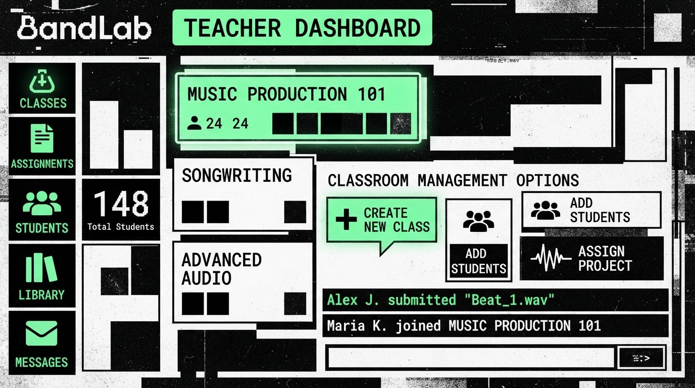 BandLab for Education teacher dashboard with classroom management options