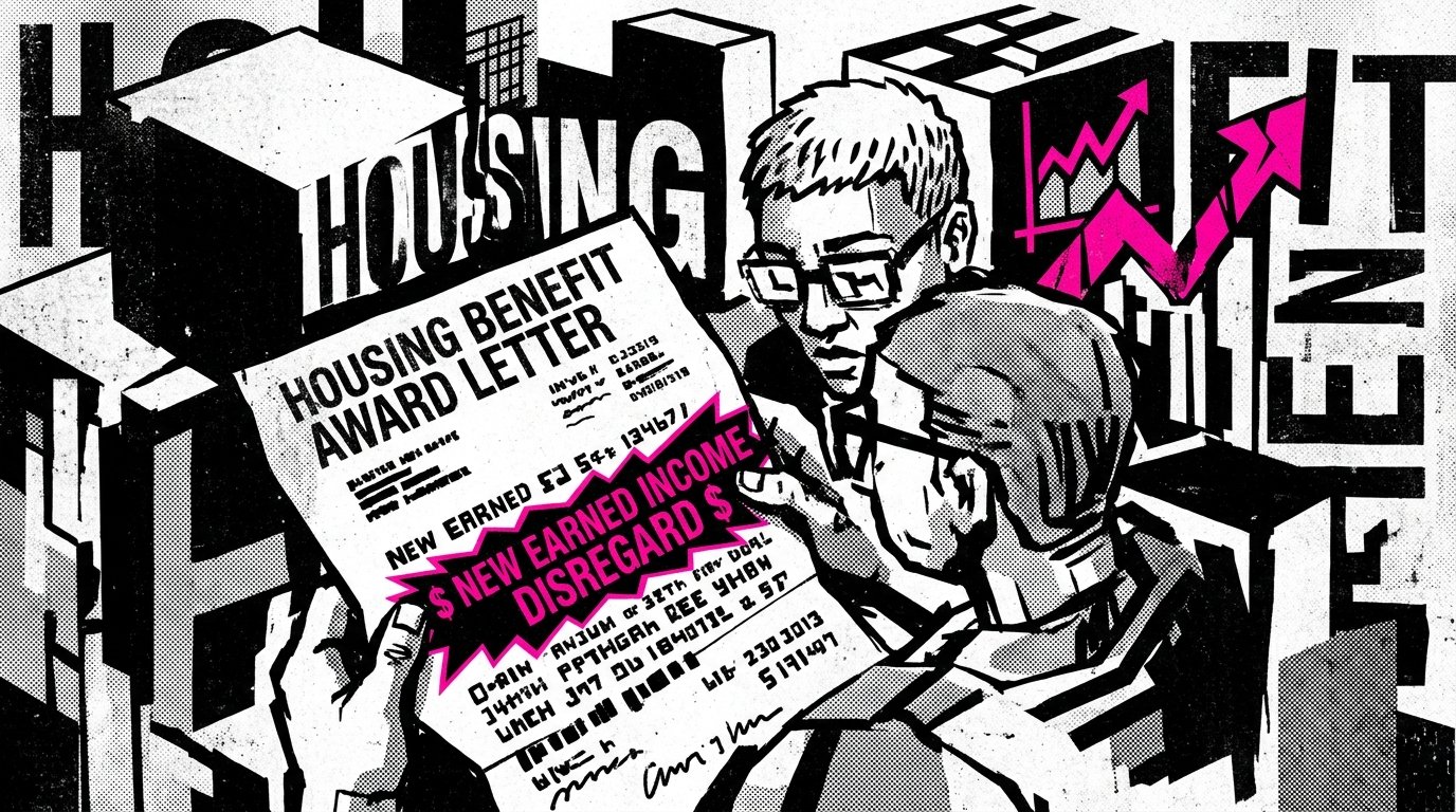 Person reviewing Housing Benefit award letter showing new earned income disregard