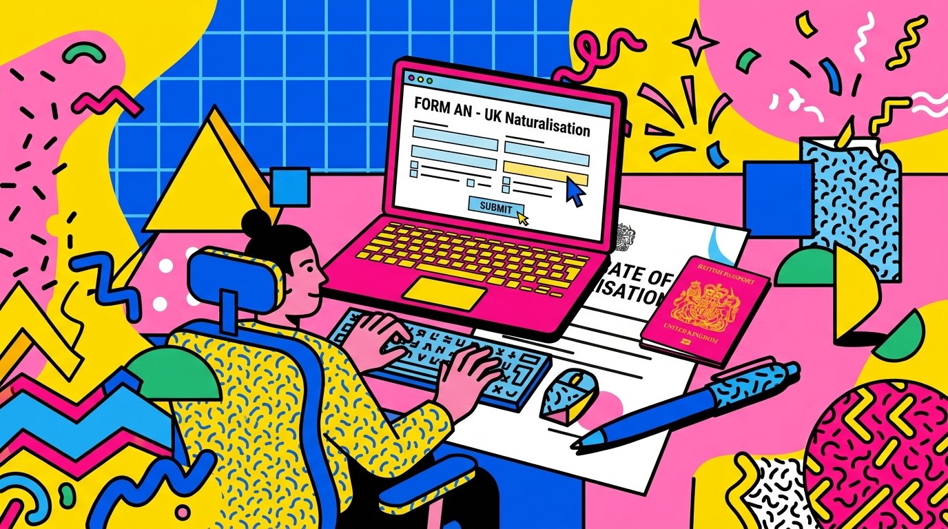 Person completing Form AN online for UK naturalisation