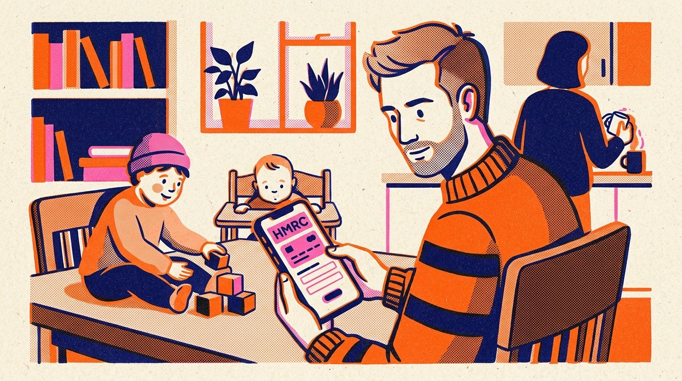 Parent using the HMRC app on their phone to change child benefit bank account details for their family
