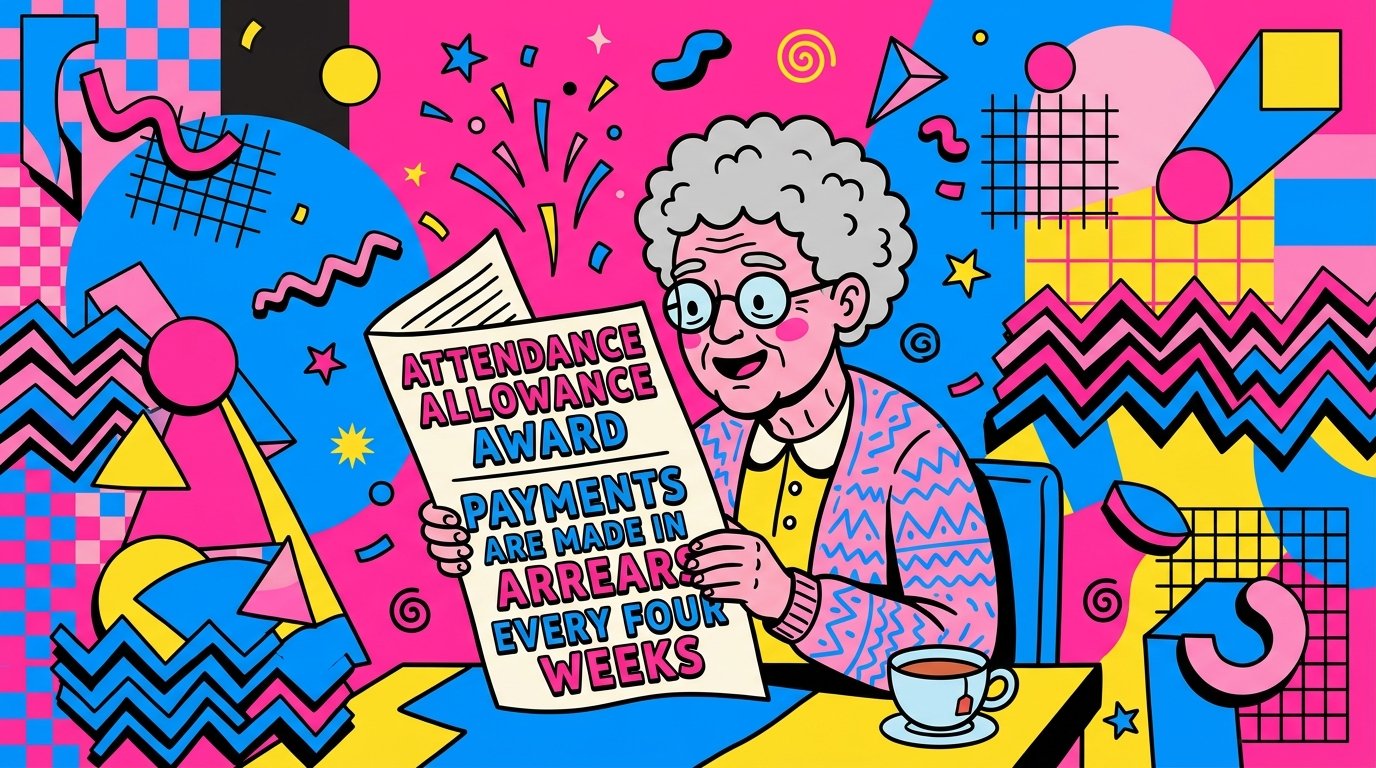 Pensioner reviewing an Attendance Allowance award letter showing payments are made in arrears every four weeks