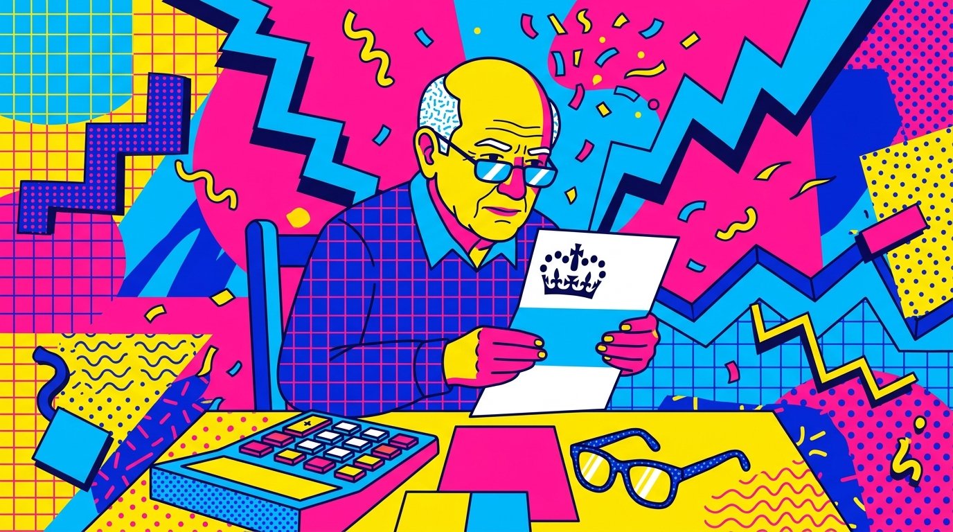 Pensioner reviewing Pension Credit eligibility details on a GOV.UK letter with a calculator and reading glasses